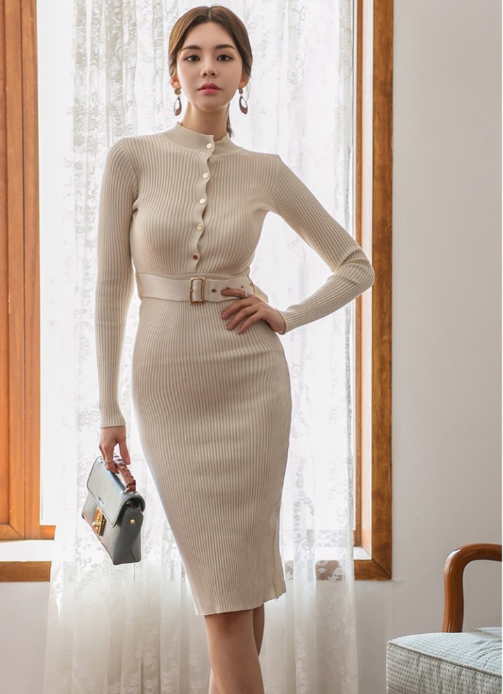Slim knitted sweater fashion single-breasted dress