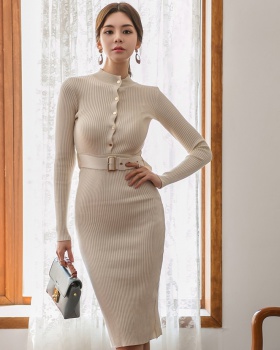 Slim knitted sweater fashion single-breasted dress