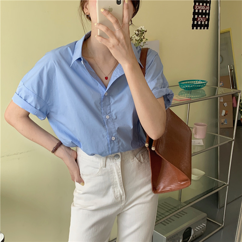 Pure Korean style all-match short sleeve shirt