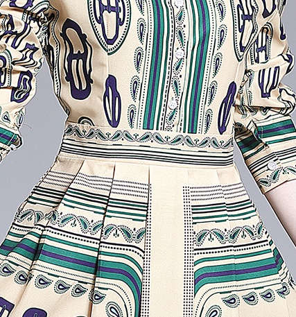 All-match printing fashion pinched waist dress