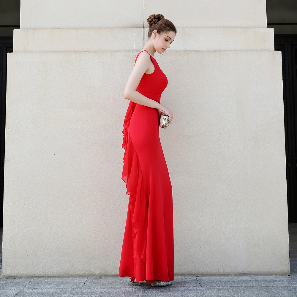 Long slim formal dress red model evening dress