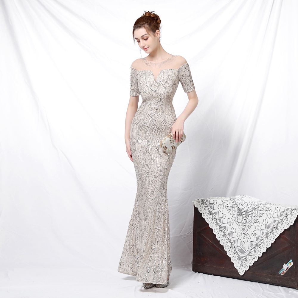 Noble banquet sequins short sleeve sleeve evening dress