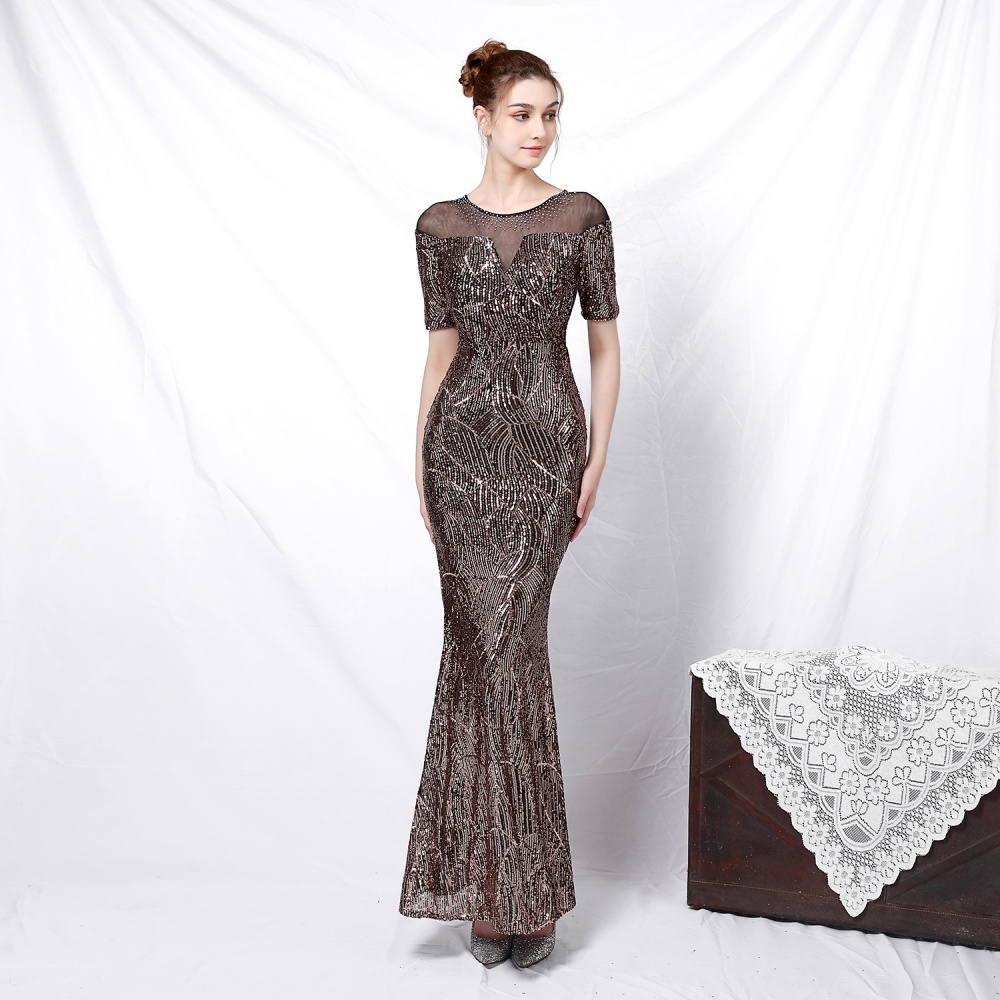 Noble banquet sequins short sleeve sleeve evening dress