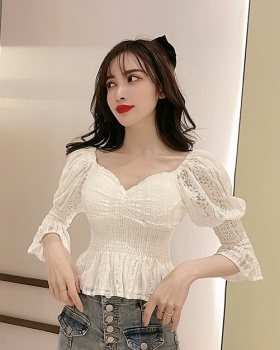 Low-cut lace short tops Korean style navel shirts