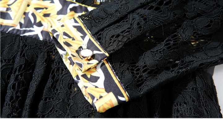 Long printing splice autumn lace European style dress