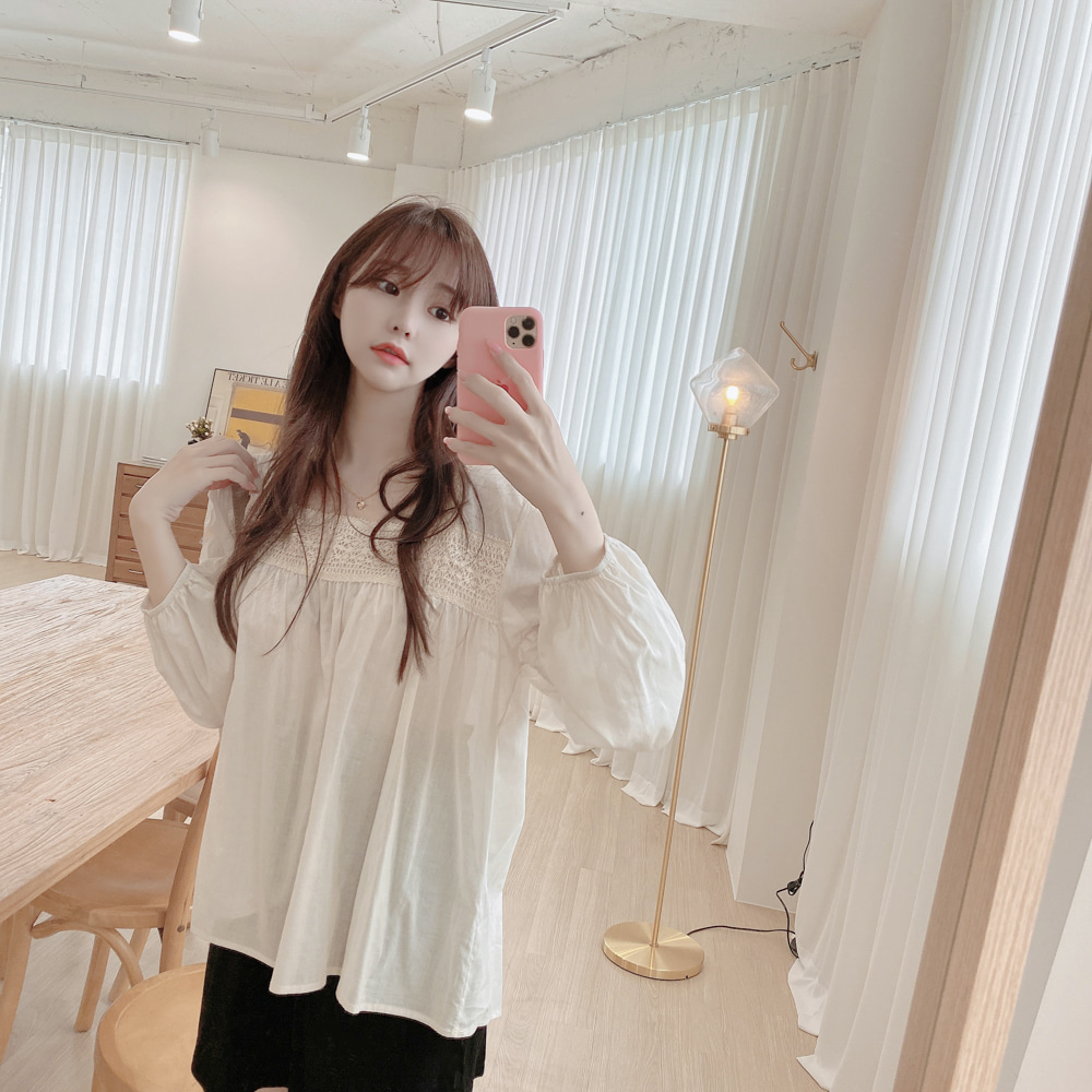 Loose lovely maiden sweet shirt ghost splice lace doll shirt