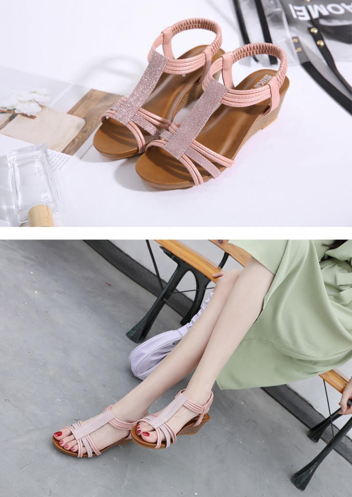 European style elastic band gold powder sandals for women