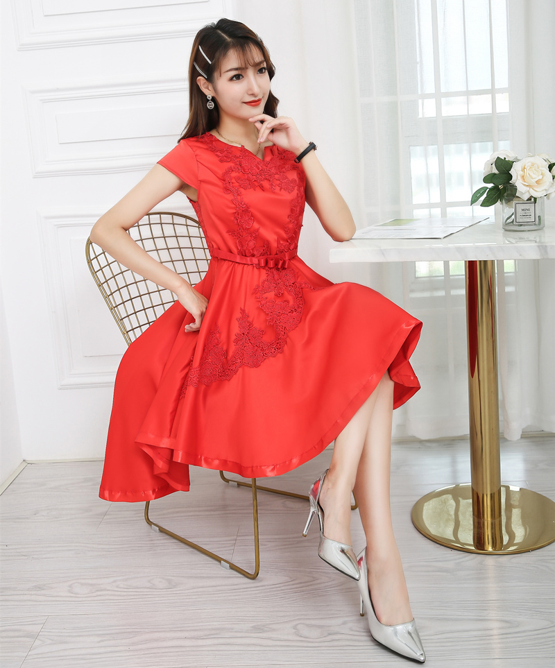 Long and short in front wedding evening dress red dress