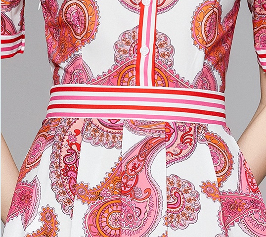 Fashion printing pinched waist European style slim dress