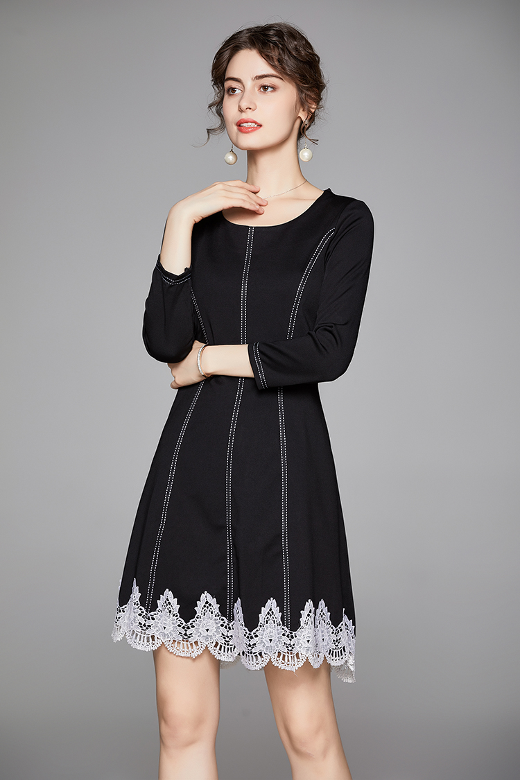 Autumn lace fashion temperament slim long dress for women