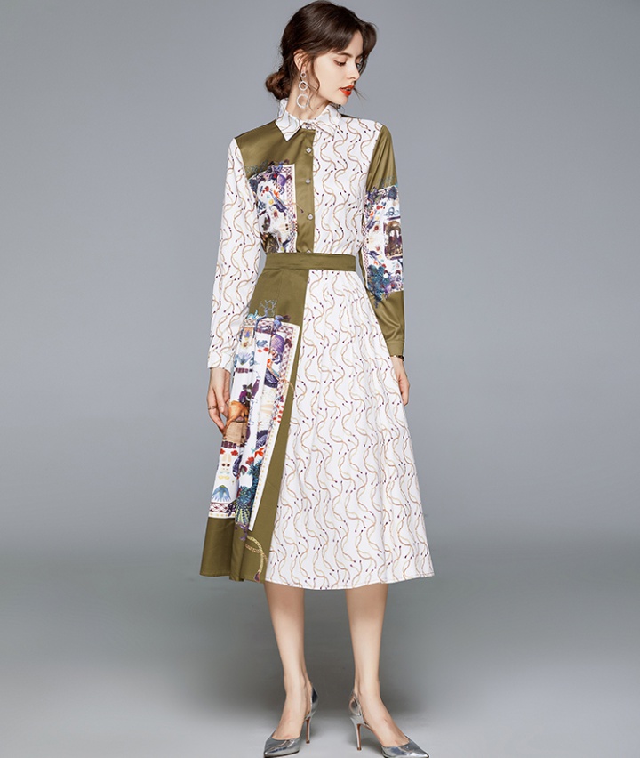 Long printing fashion temperament autumn skirt 2pcs set