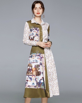 Long printing fashion temperament autumn skirt 2pcs set
