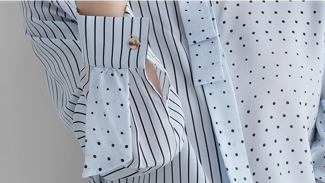 Streamer collar real silk long sleeve autumn stripe shirt
