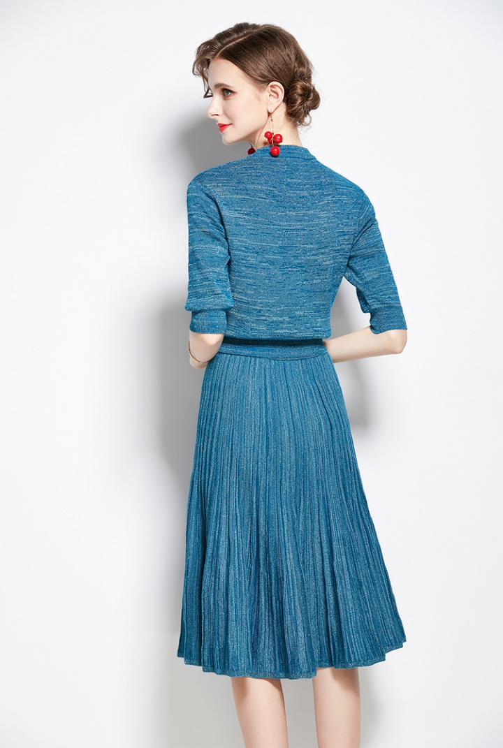 Pleated fashion autumn knitted skirt 2pcs set
