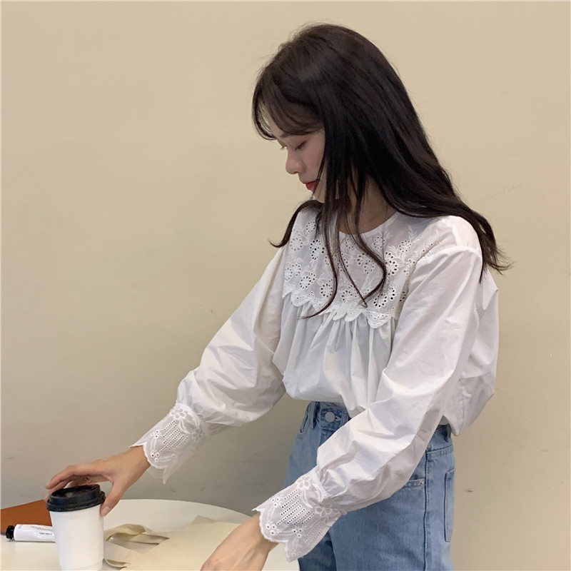 Lace Korean style splice sweet long sleeve shirt