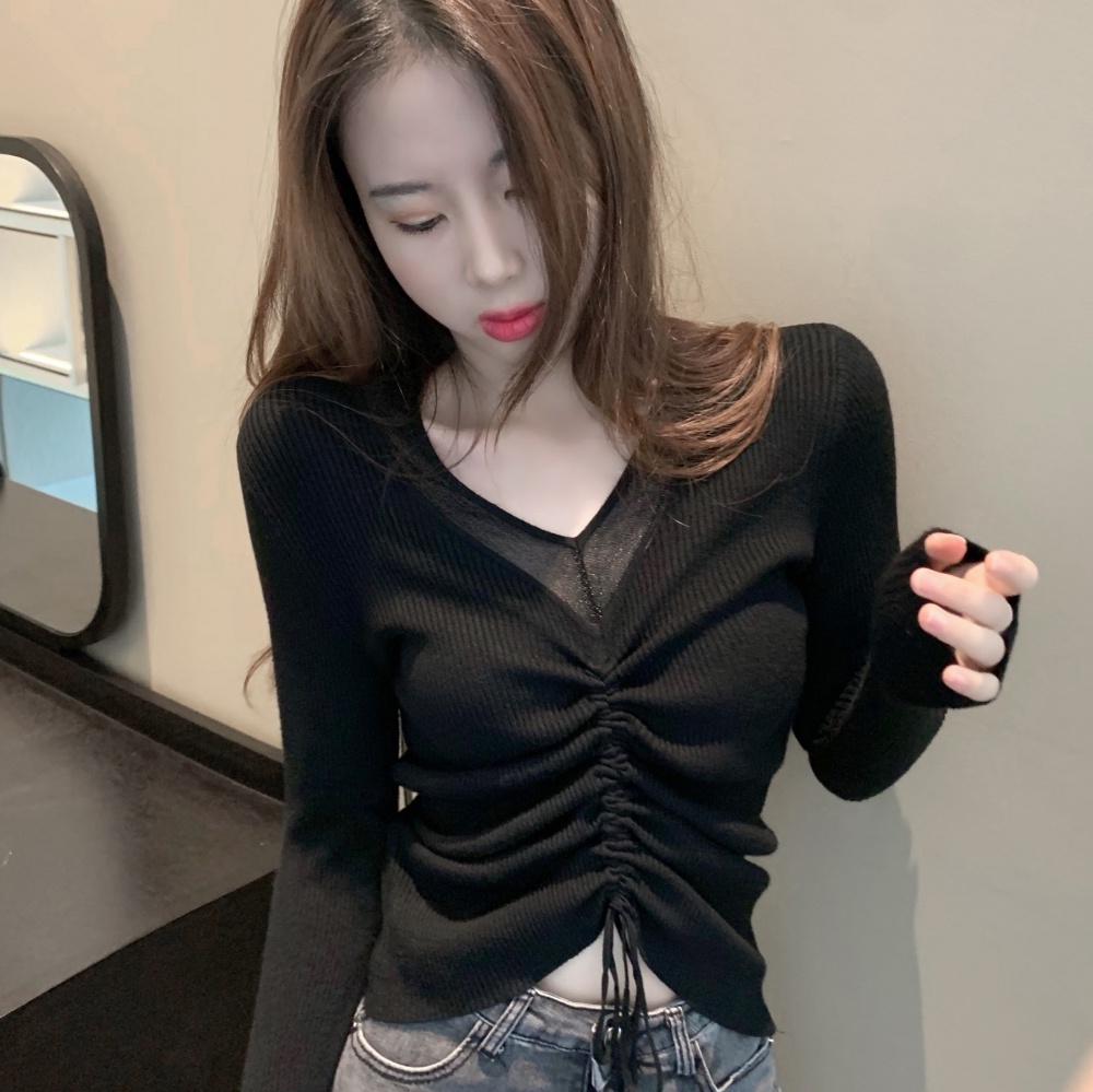 Slim thin pullover sweater gauze autumn tops for women