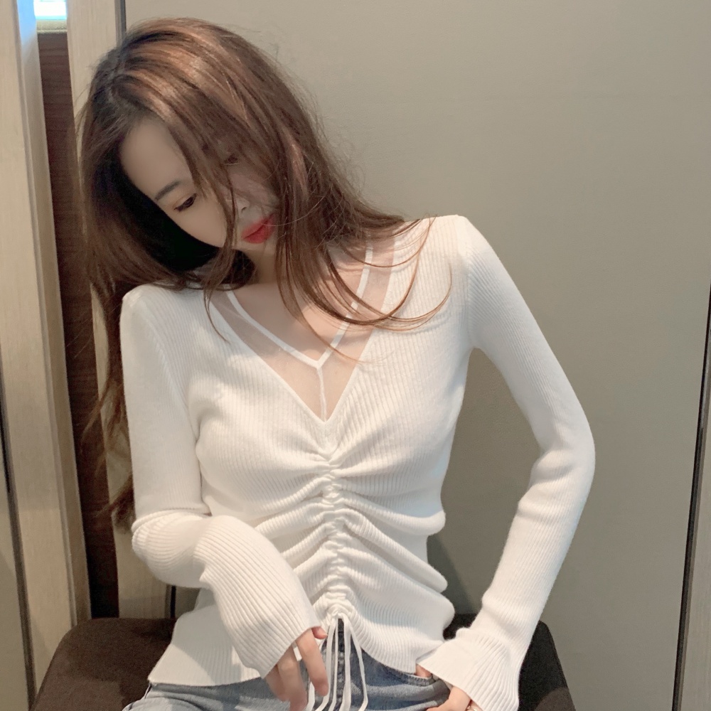 Slim thin pullover sweater gauze autumn tops for women