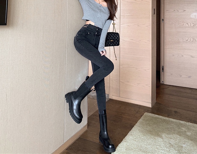 Tight Korean style high waist slim jeans for women
