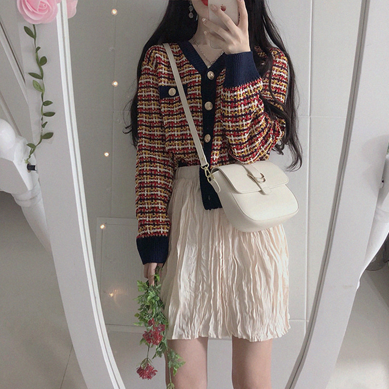 Multicolor coarse flower sweater knitted short cardigan