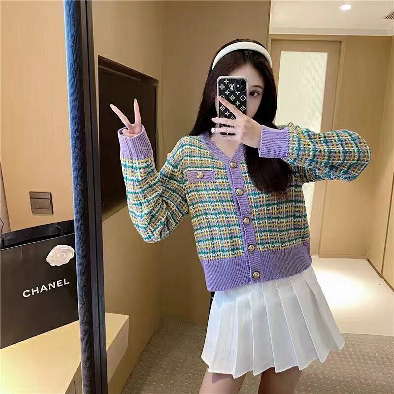 Multicolor coarse flower sweater knitted short cardigan
