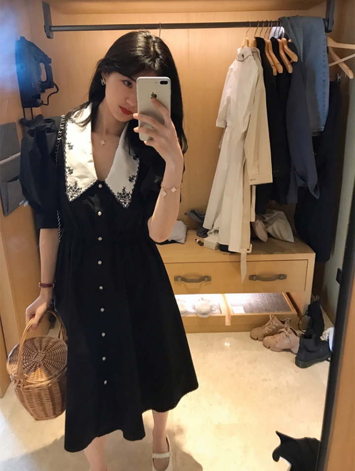 Court style retro dress square collar shirt for women