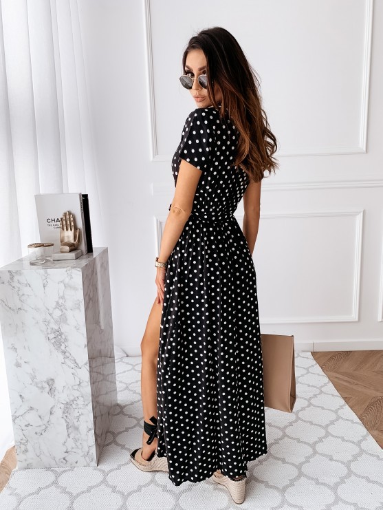 Printing polka dot long dress short sleeve dress
