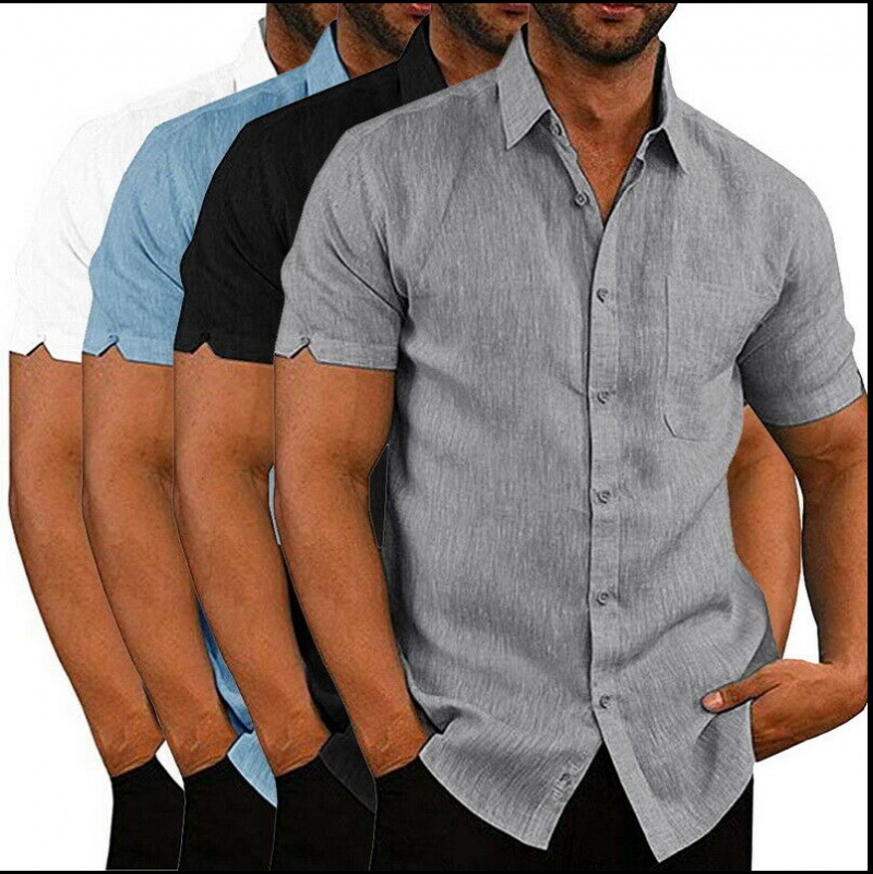 Summer pure buckle short sleeve lapel shirt for men