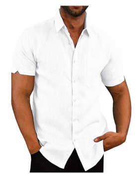 Summer pure buckle short sleeve lapel shirt for men