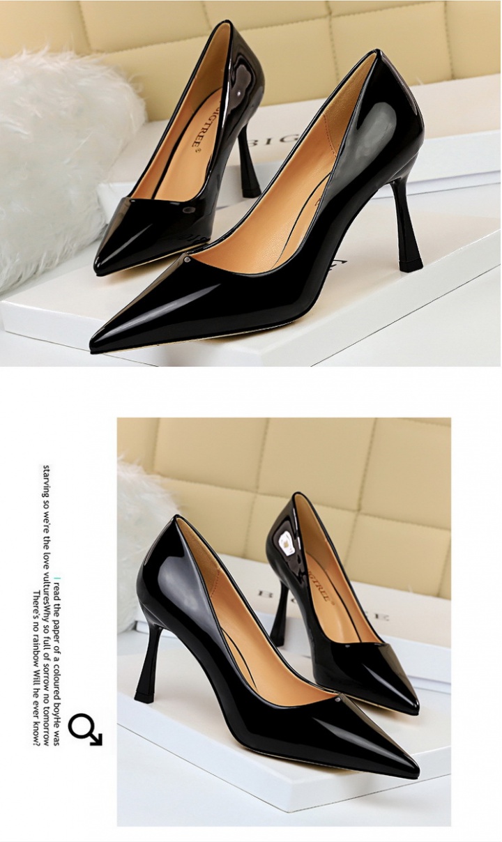 Low pointed high-heeled shoes patent leather sexy stilettos