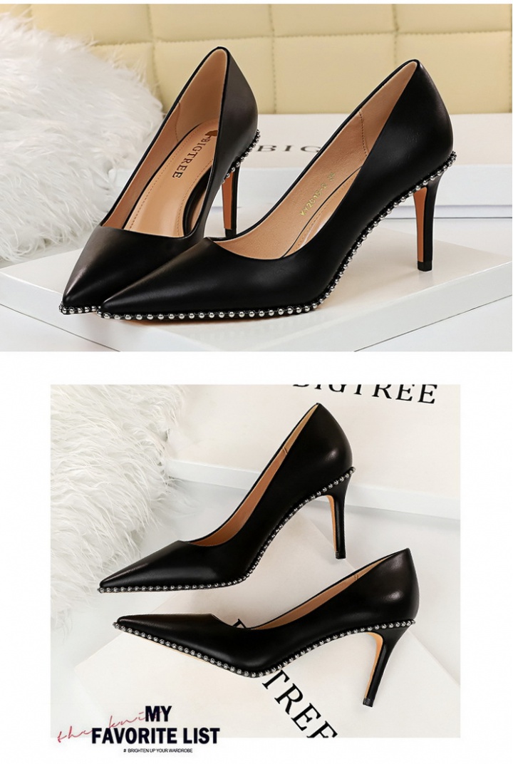 Pointed low fashion stilettos rock metal shoes for women