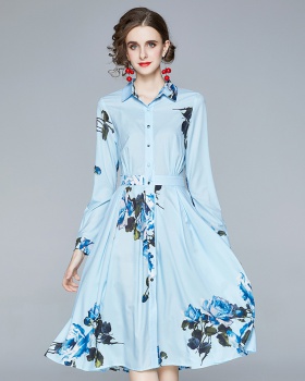 Elegant breathable autumn dress retro blue fresh shirt