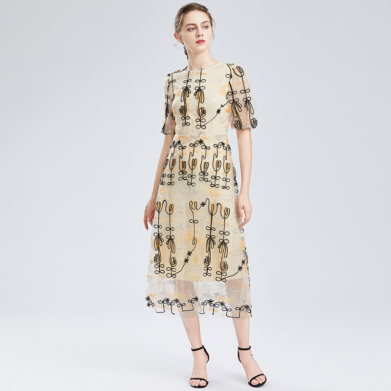 Autumn embroidery slim fashion gauze dress