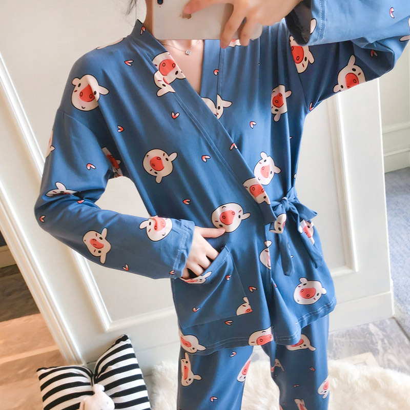 Casual homewear autumn milk silk loose pajamas a set