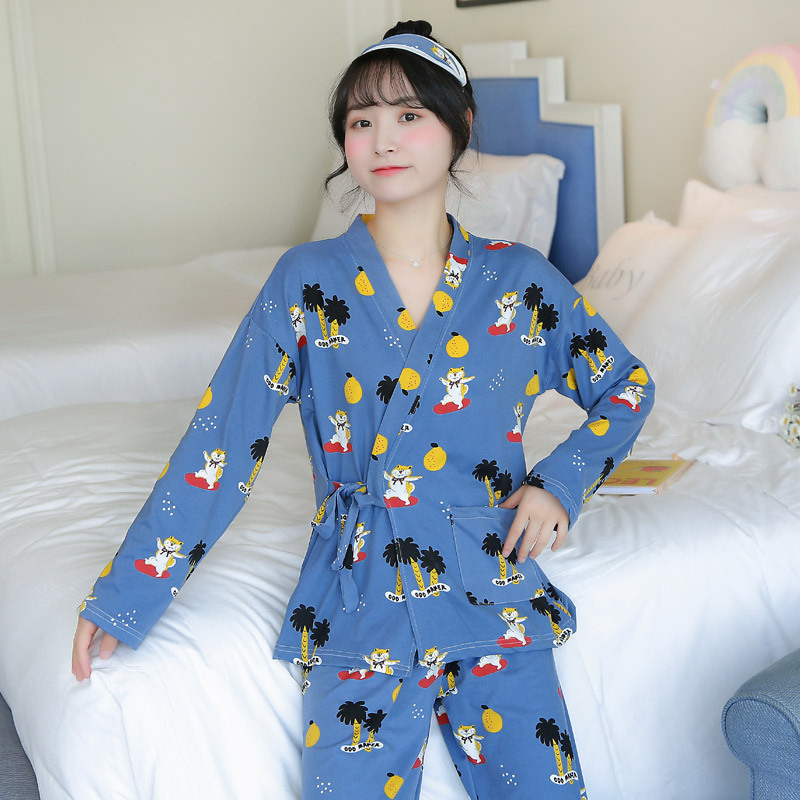 Casual homewear autumn milk silk loose pajamas a set