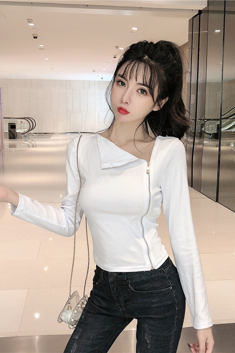 Side zipper bottoming shirt personality tops for women