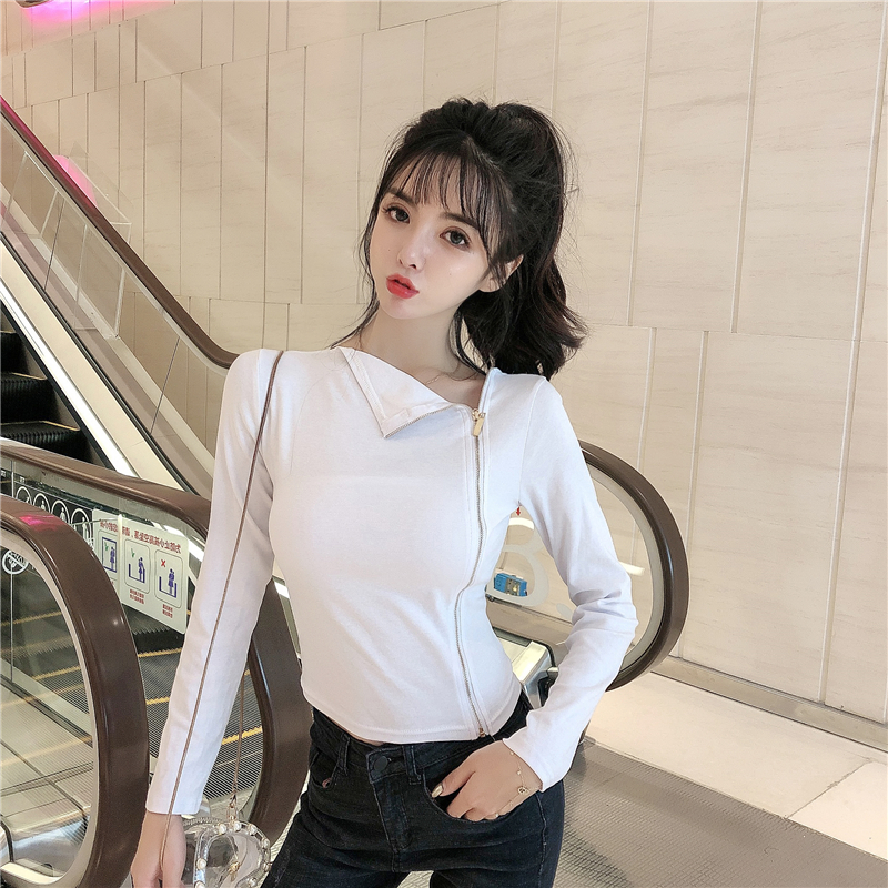 Side zipper bottoming shirt personality tops for women