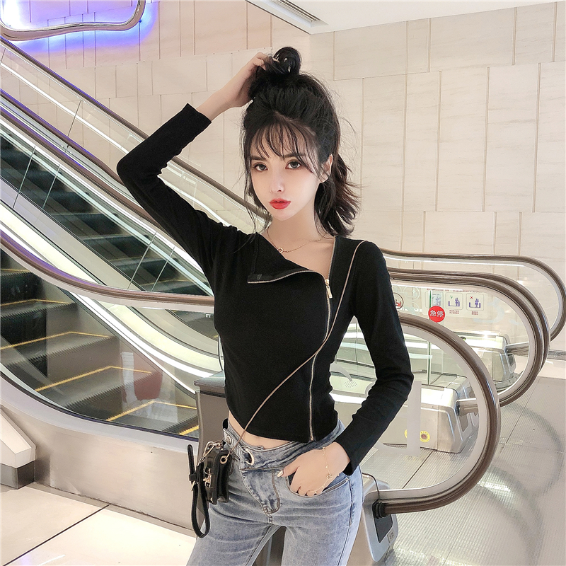 Side zipper bottoming shirt personality tops for women