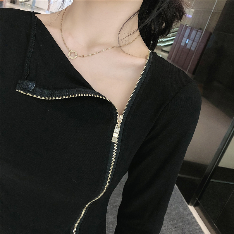 Side zipper bottoming shirt personality tops for women