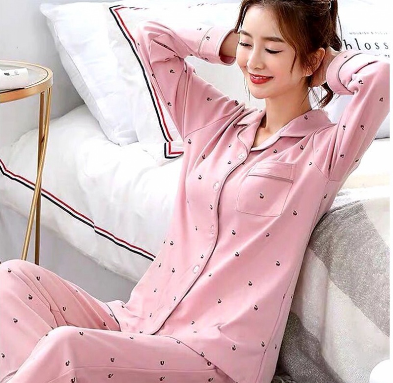 Long sleeve homewear pajamas sweet fresh cardigan 2pcs set