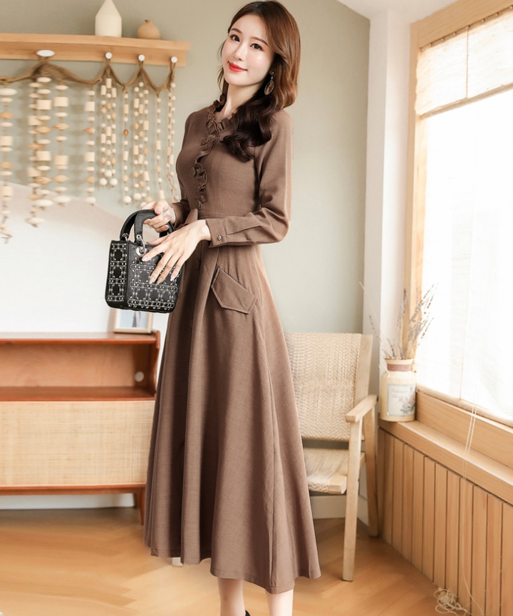 Autumn fashionable cotton linen long sleeve flax dress