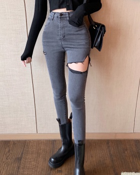 Holes all-match slim long pants package hip autumn jeans