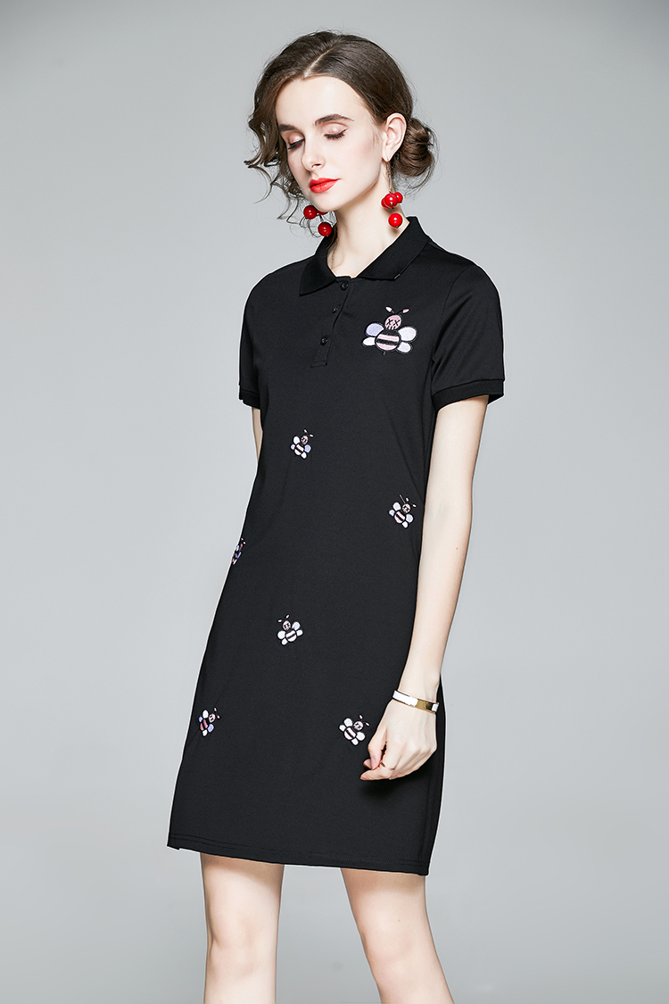 Embroidery summer dress short sleeve long T-shirt for women