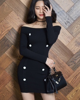 Korean style horizontal collar sexy slim dress
