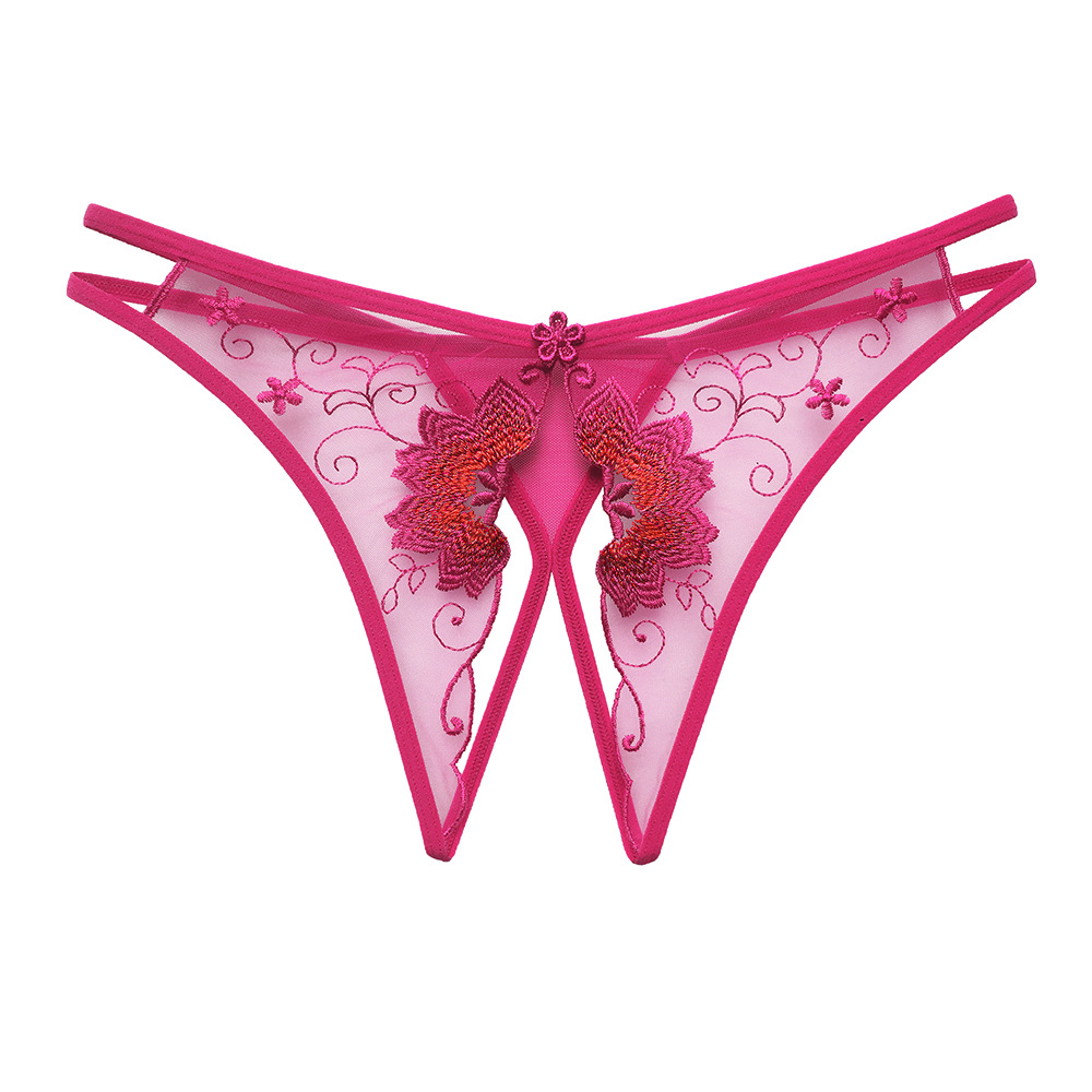 Embroidery sexy open crotch briefs for women