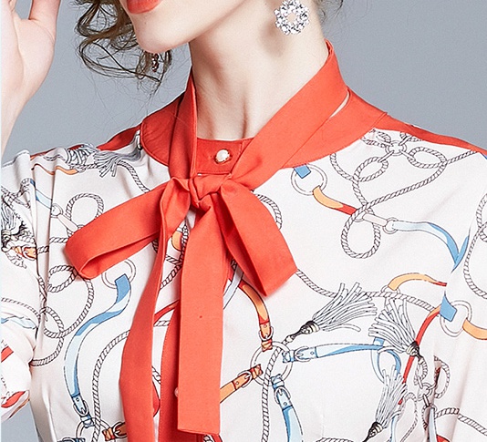 Long sleeve printing chain pattern shirt frenum mixed colors dress