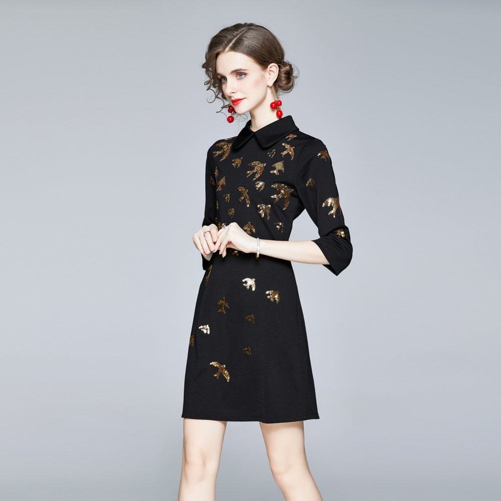 Swallow sequins European style embroidery dress