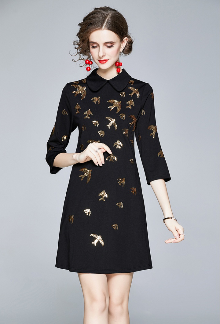 Swallow sequins European style embroidery dress