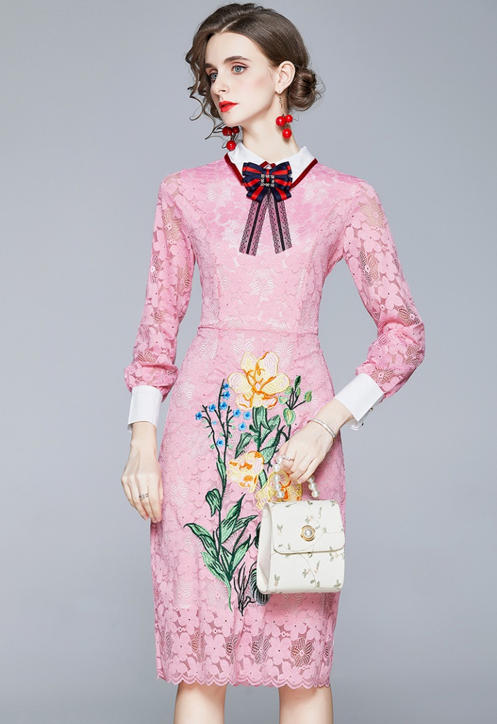 Decorous embroidery lace splice lady autumn dress