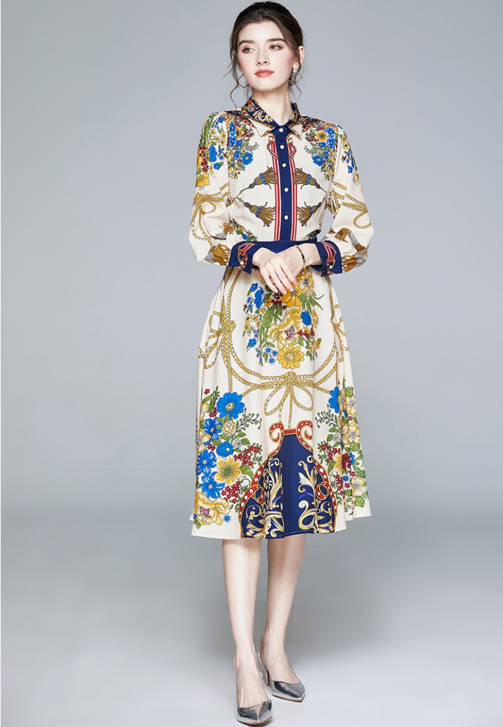 Long slim autumn printing European style dress for women