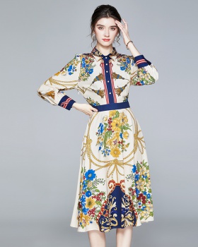 Long slim autumn printing European style dress for women